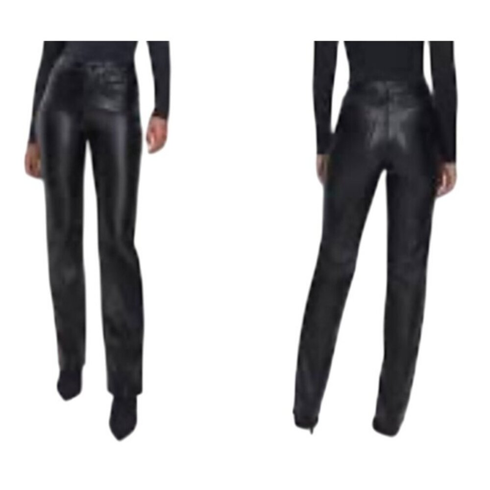 NWT Good American Womens Size 2/26 Black Faux Leather Straight Leg Pocket Pants
